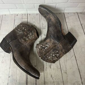 Frye Distressed Gray Ankle Boots with Sequin Accents